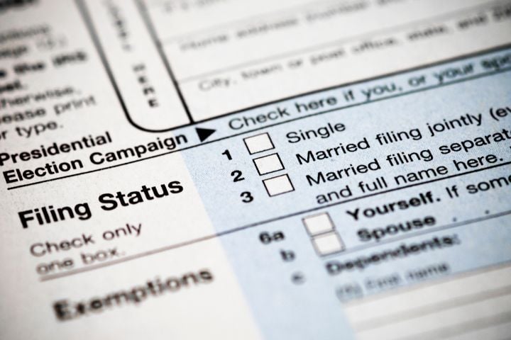 close up of tax return document
