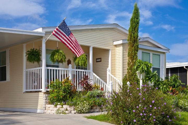 Mobile Home Park with Flag