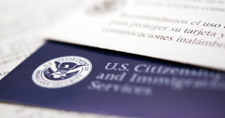 Close up image of U.S. immigration documents