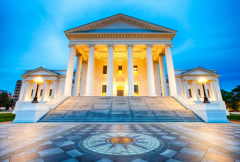 The Virginia State Capitol building in downtown Richmond, Virginia.