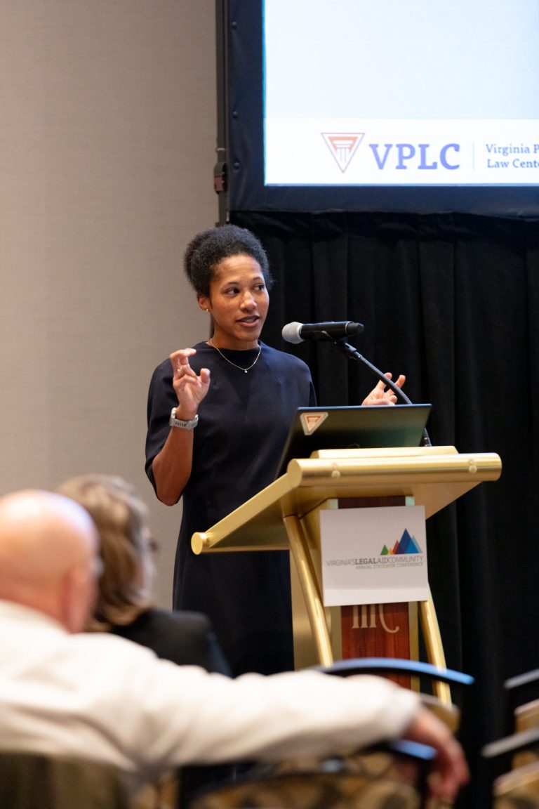 VPLC attorney Joanna Darcus presents at the 2025 Annual Statewide Legal Aid Conference.